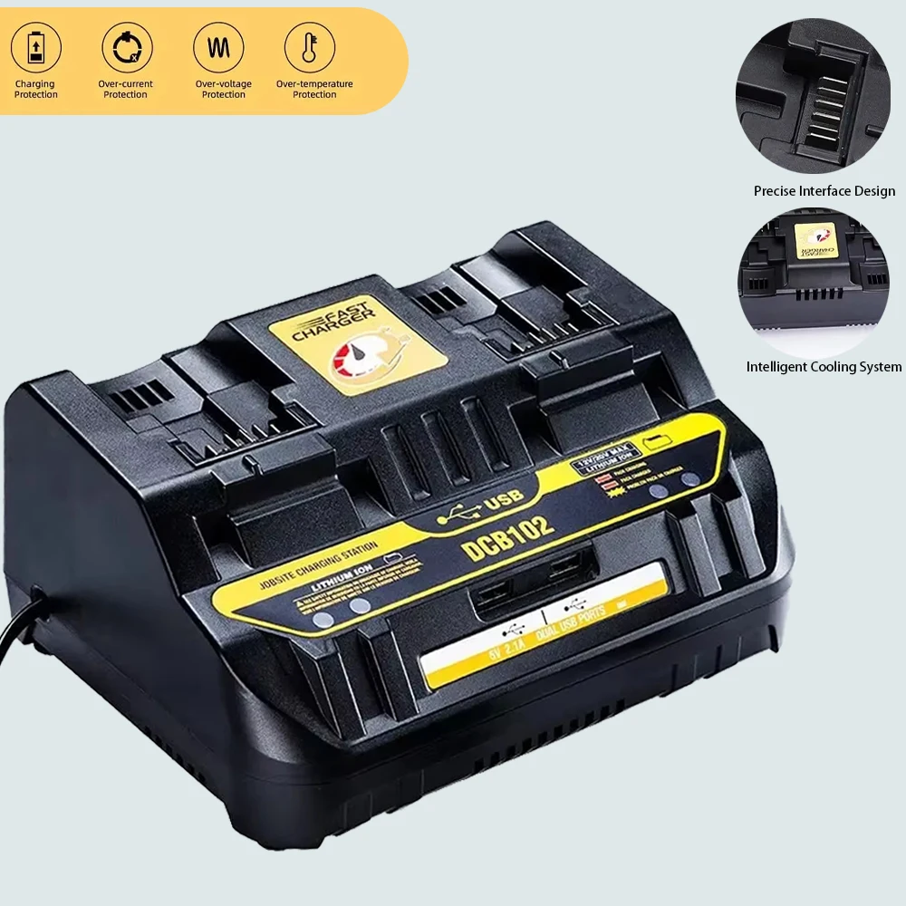 DCB102 Lithium Battery Charger with USB Power Bank For Dewalt 10.8V 14.4V 18V 20V DCB120 DCB140 DCB183 DCB105 DCB206 DCB118