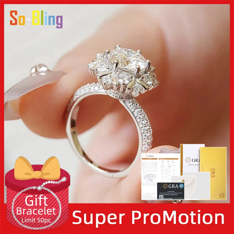 So-Bling 1Carat Moissanite Ring with Gra Certificate 925 Sterling Silver Rings for Women Elegant Fine Party Jewelry