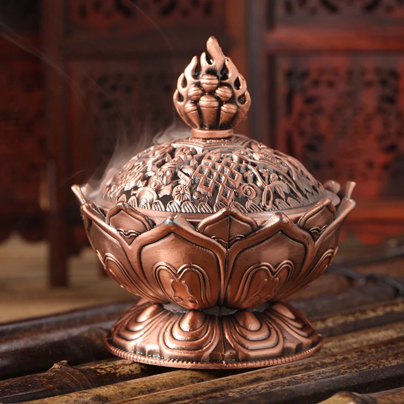 1PC Lotus Flower Incense Burner Buddhism Buddha Holder Brass Mini Censer Incense Metal Craft Home Decoration