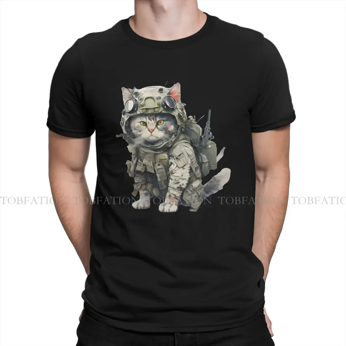 Cat in Military Gear Graphic TShirt Cat Ukrainian Soldier Animal Style Tops Leisure T Shirt Men Tee 100% Cotton Gift Clothes