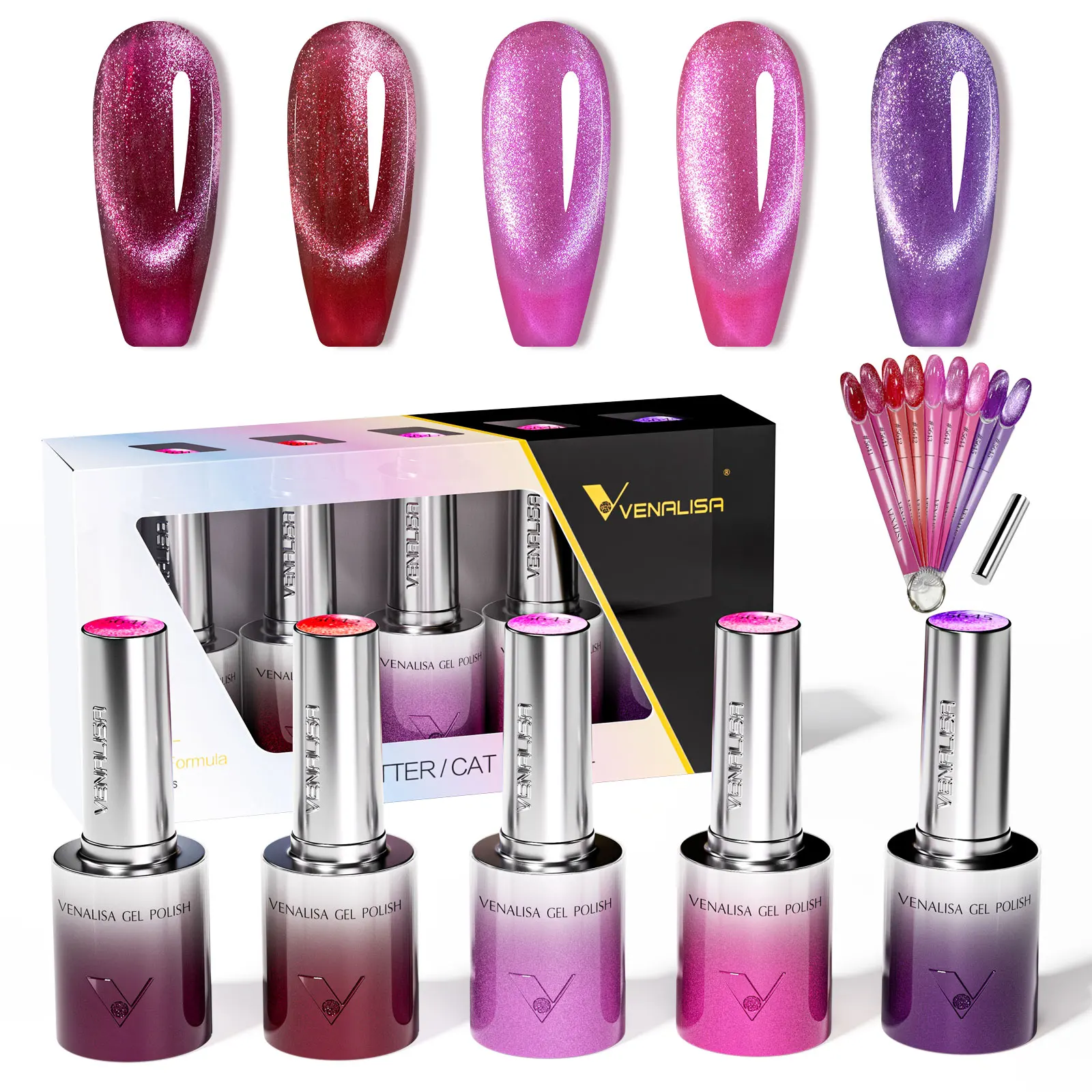 5pcs*10ml/kit VENALISA HEMA FREE TPO FREE Glitter Red Cat Eye Gel Nail Polish Ultra Diamond Gel UV LED Soak Off Nail Manicure