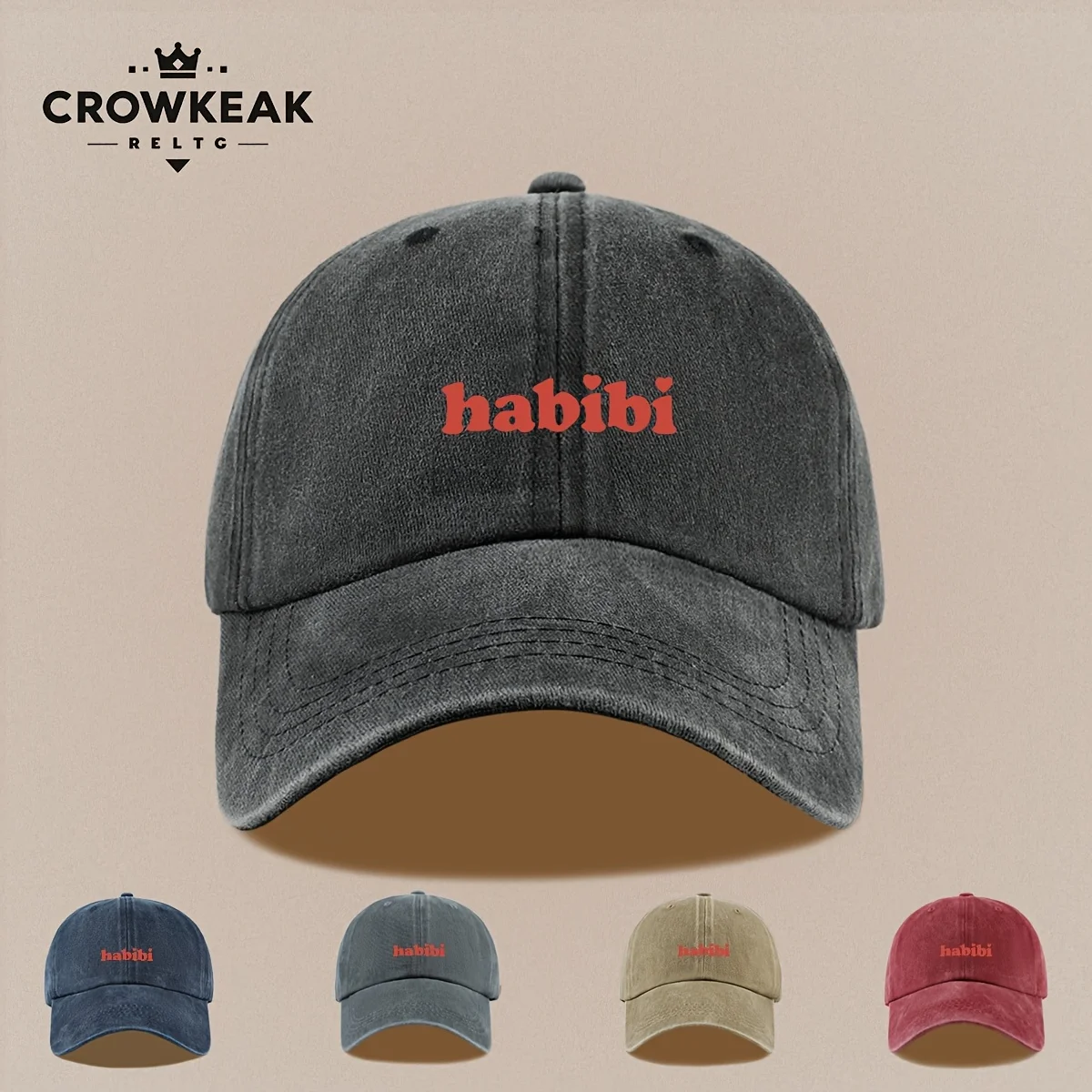 1pc 1pcs 1pc "Habibi" Arabic/Latin Love Phrase Print Vintage Cap - Adjustable Snapback, Lightweight Breathable Hat Suitable for view 2