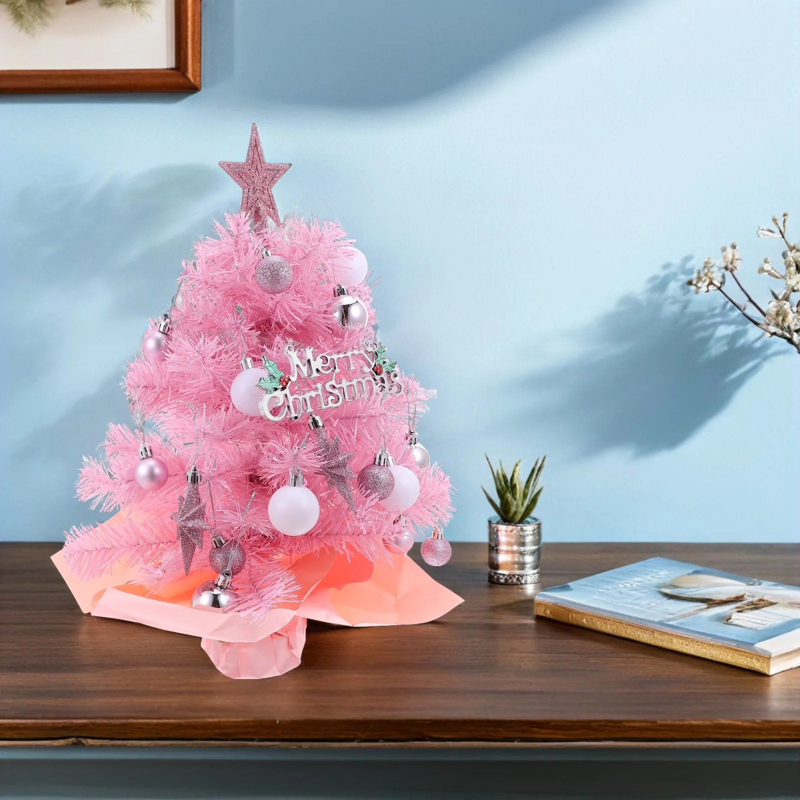 

2Ft Pink Mini Christmas Tree Small Tabletop Artificial with Lights Pre-Lit Holiday Decor for Desk Counter Desktop Indoor Xmas