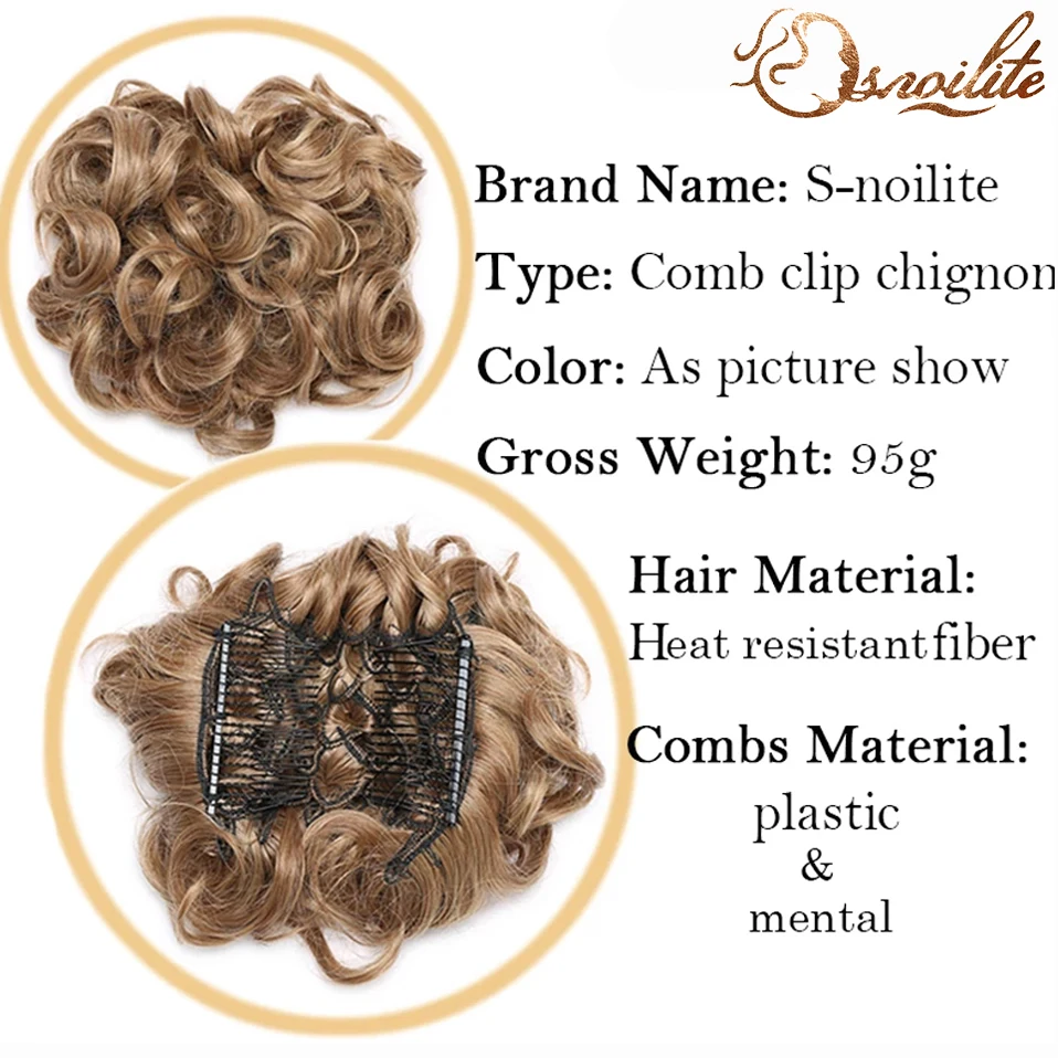 Snoilite Synthetisch Rommelig Haar Chignon Broodje Met Kam Bruine Blonde Krullende Chignon Clip In Hair Extension Updo Donut Haarstukjes