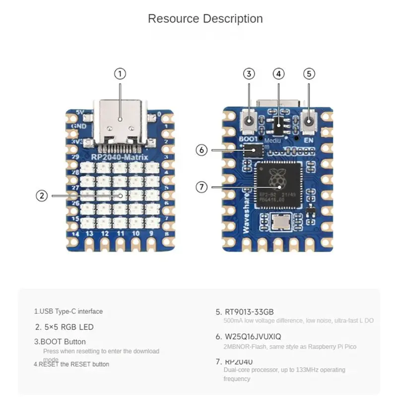 

(ABDH) Rp2040-Matrix Mini Development Board with 5X5 Led Matrix on Board Rp2040 Dual-Core Processor