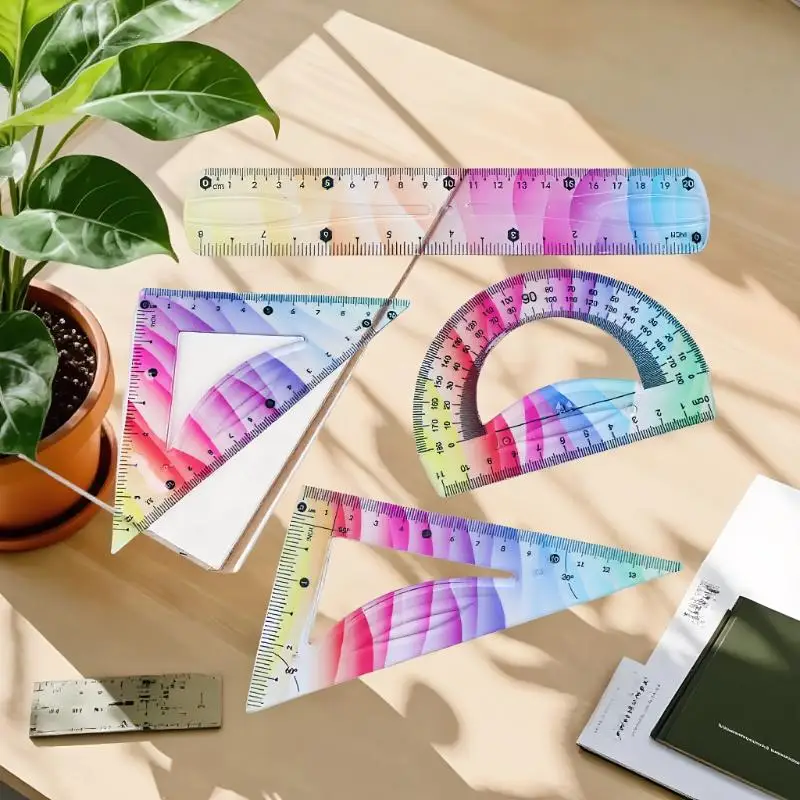 1/2/3Pcs Ruler Set Soft Plastic Colorful Rainbow Rulers Shatterproof Bendable Flexible Ruler For School & Office Supplies
