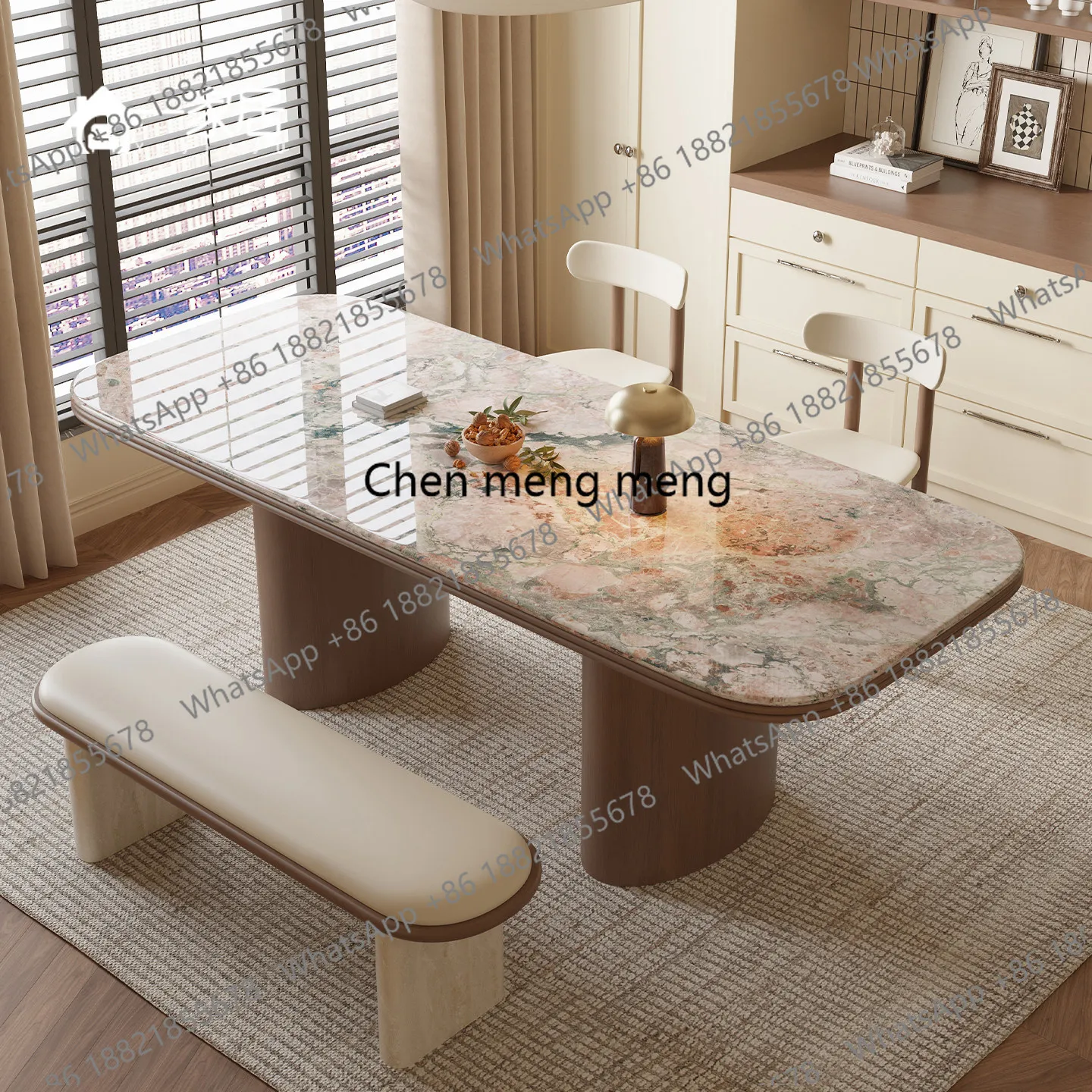 

Medieval black walnut luxury stone dining table light luxury marble dining table modern simple rectangular home