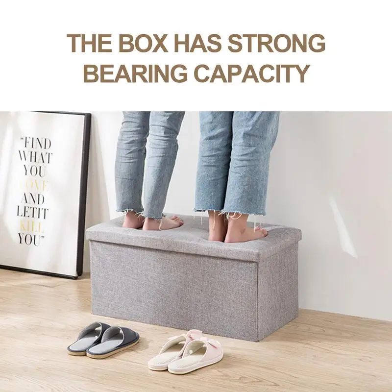 Bench Seat Multifunctional Foldable Shoe Changing Stool Storage Bin Box Rectangular Cotton Linen Storage Stool dressing chair