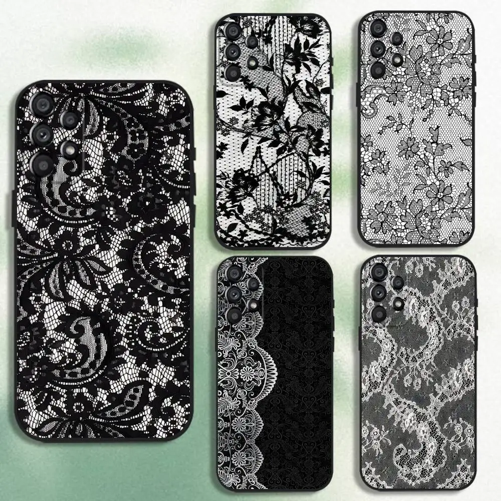 

Vintage Lace Phone Case For Samsung Galaxy A20,A21s,A22,A31,A32,A52,A53,A72,73,A80 Soft Black Cover