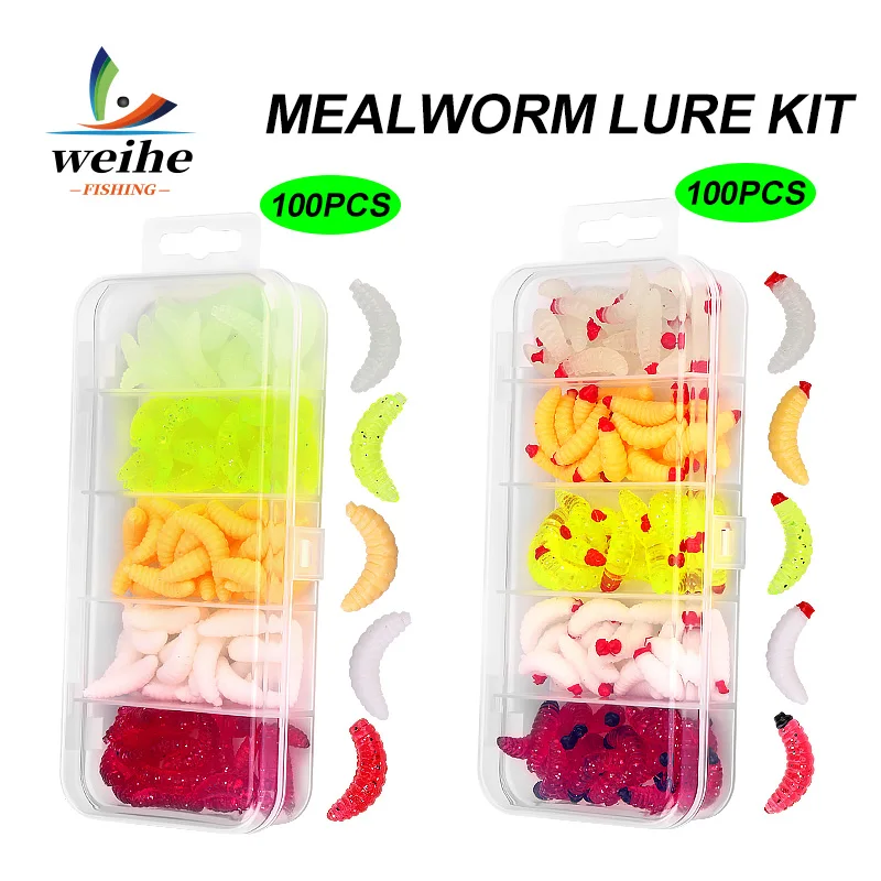 WEIHE, 5 colores, señuelo Artificial suave Combo, Mini Kit de señuelo de gusano de comida, cebo de gusano, caja de señuelos de Pesca Wobbler de agua dulce y salada