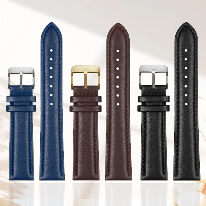 جلد العجل حزام الساعات مادة لينة حزام (استيك) ساعة شريط للرسغ 18 مللي متر 19 مللي متر 20 مللي متر 21 مللي متر 22 مللي متر 24 مللي متر مع مشبك الفولاذ المقاوم للصدأ