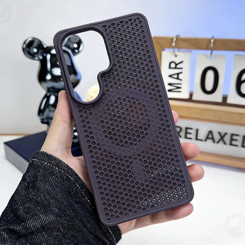 Magnetic Case For Samsung Galaxy S26 S25 Plus S24 S23 S22 Ultra Pure Color Honeycomb Heat Dissipation Frame Cover For Magsafe