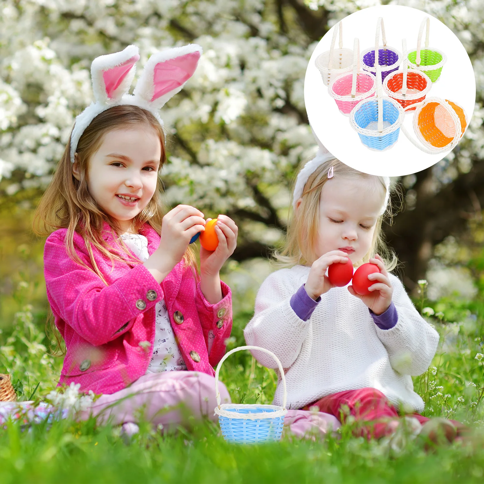 

7Pcs Colorful Plastic Easter Gift Baskets Lightweight Woven Craft Baskets for Flower Fruit Egg Storage Decoration