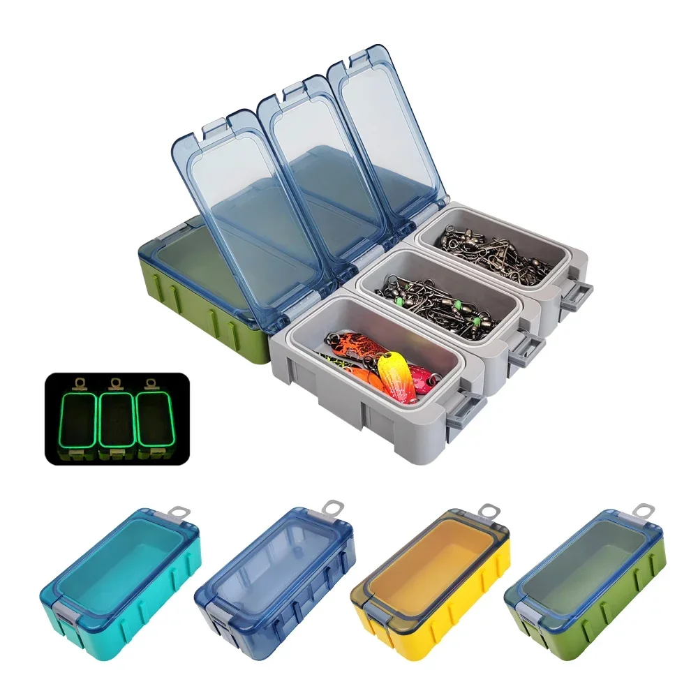 

New 3pcs Luminous Mini Fishing Accessory Boxes Fish Hooks Artificial Bait Plastic Spliceable Storage Box Sea Fishing Tackle Box