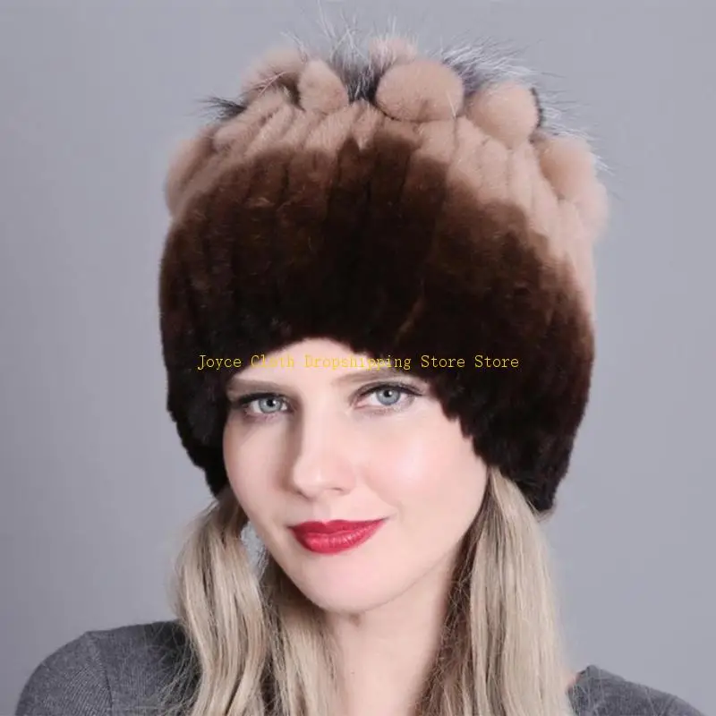 

Fur Knitted Hat for Women Real Rex Rabbit Fur Hat Lightweight Knitted for Camping Rock Climbing Snowboarding Tourism 10CD