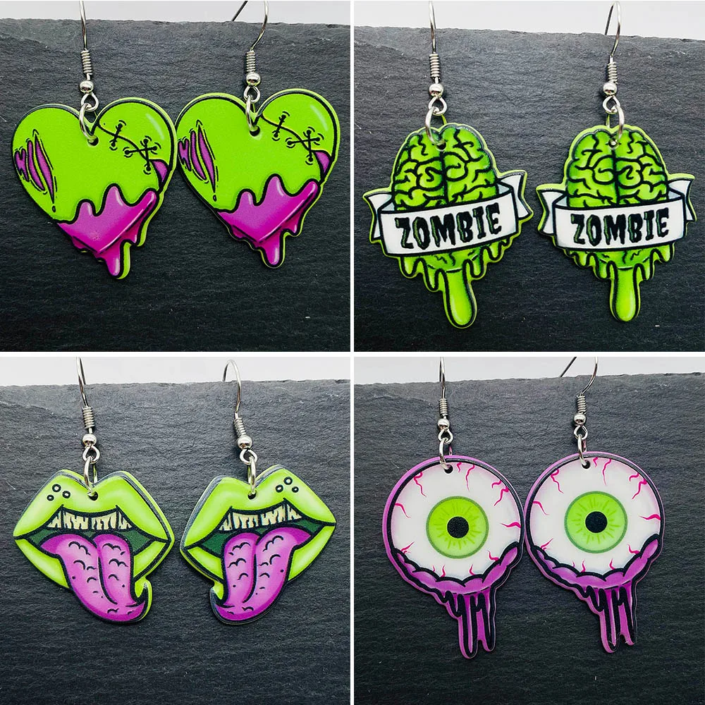 New Halloween Earrings Creative Coffin Clown Halloween Terror Eye Beads Acrylic Dangle Earrings for Women Jewelry