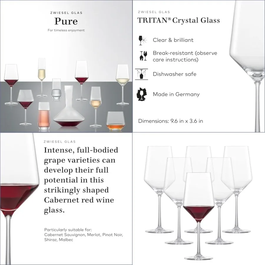 

Pure,Graceful Wine Glasses for Red Wine, Dishwasher-Safe Tritan Crystal Glasses, Made in Germany (18 Ounce