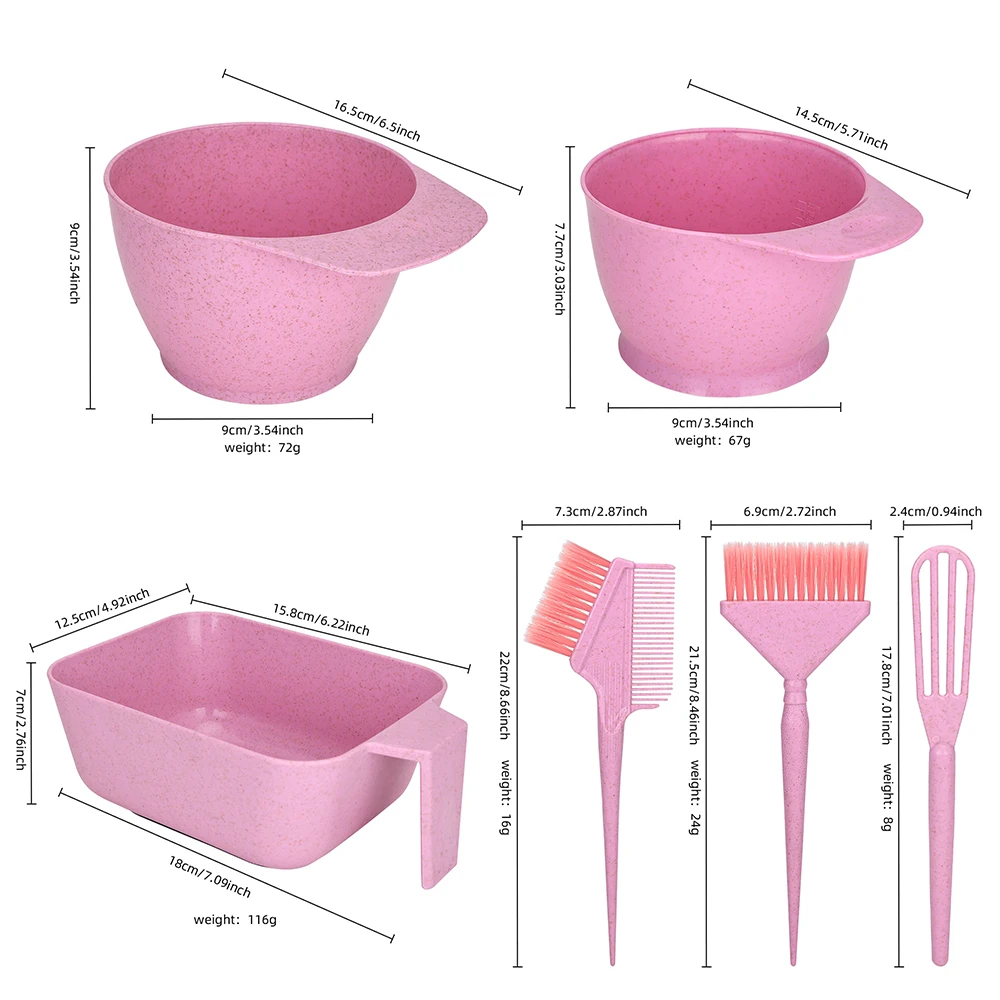 Professional Hair Dyeing Set with Straw Fiber Dye Bowl, Soft Brush, Mixing Spoon and Treatment Tools for Home Hair Dye Artifact