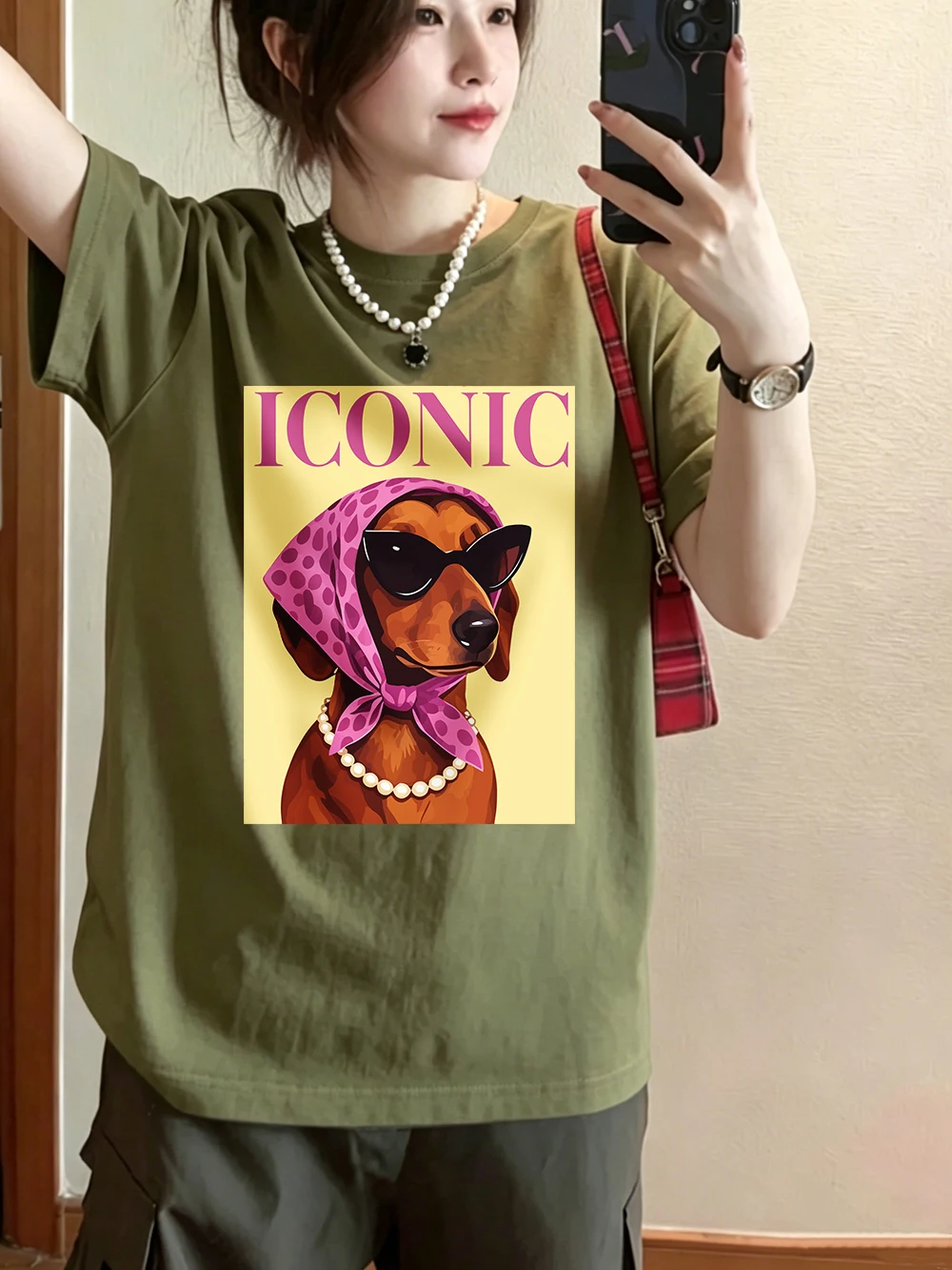 Ikonische Dackel-Prints, Baumwoll-T-Shirts für Damen, Sommer-Kurzarm-T-Shirts, O-Ausschnitt, weiche, übergroße Oberteile, einfache, bequeme Kleidung – Detail 26