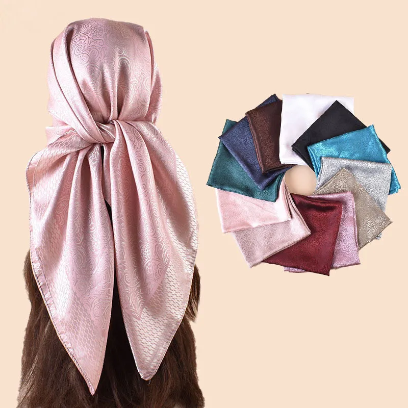 

90*90cm Luxury Retro Square Scarf For Women Soft Satin Neckerchief Female Hair Bands Elegant Ladies Hijab Headband Bandana Shawl