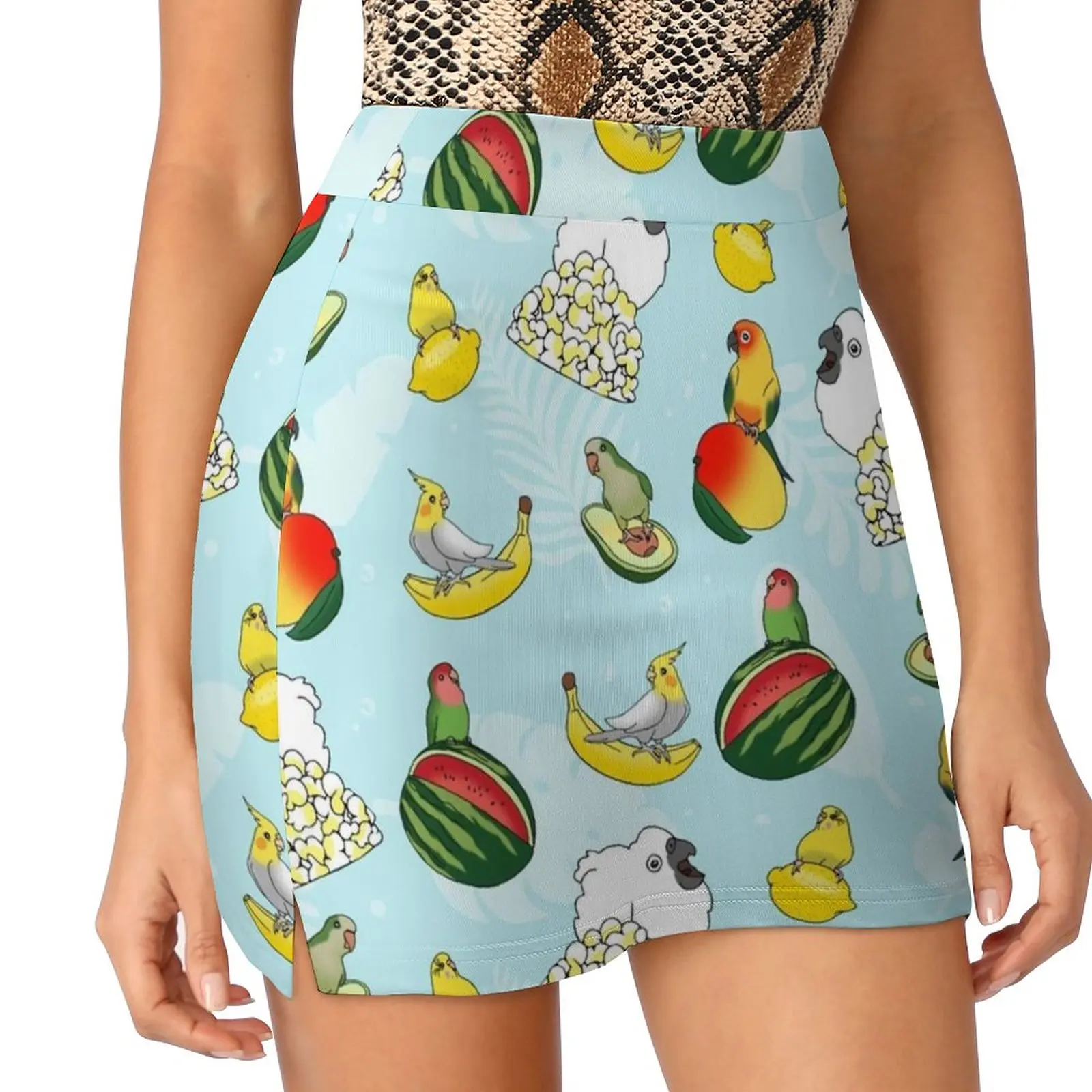Fruit Birbs Pattern Women's skirt Sport Skort Skirt With Pocket Fashion Korean Style Skirt 4Xl Skirts Sun Conure Monk Parakeet