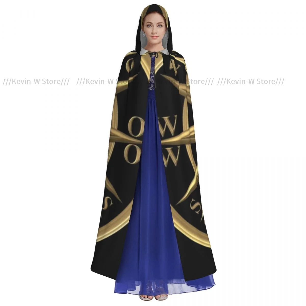 Adult Cloak Cape Hooded Golden Compass Windrose Steering Wheel Medieval Costume Witch Wicca Vampire Elf Purim Carnival Party