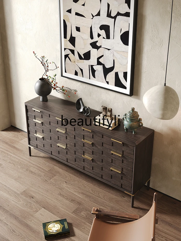 

Medieval style chest cabinet solid wood carving flower household wall storage porch cabinet bedroom storage drawer cabinet