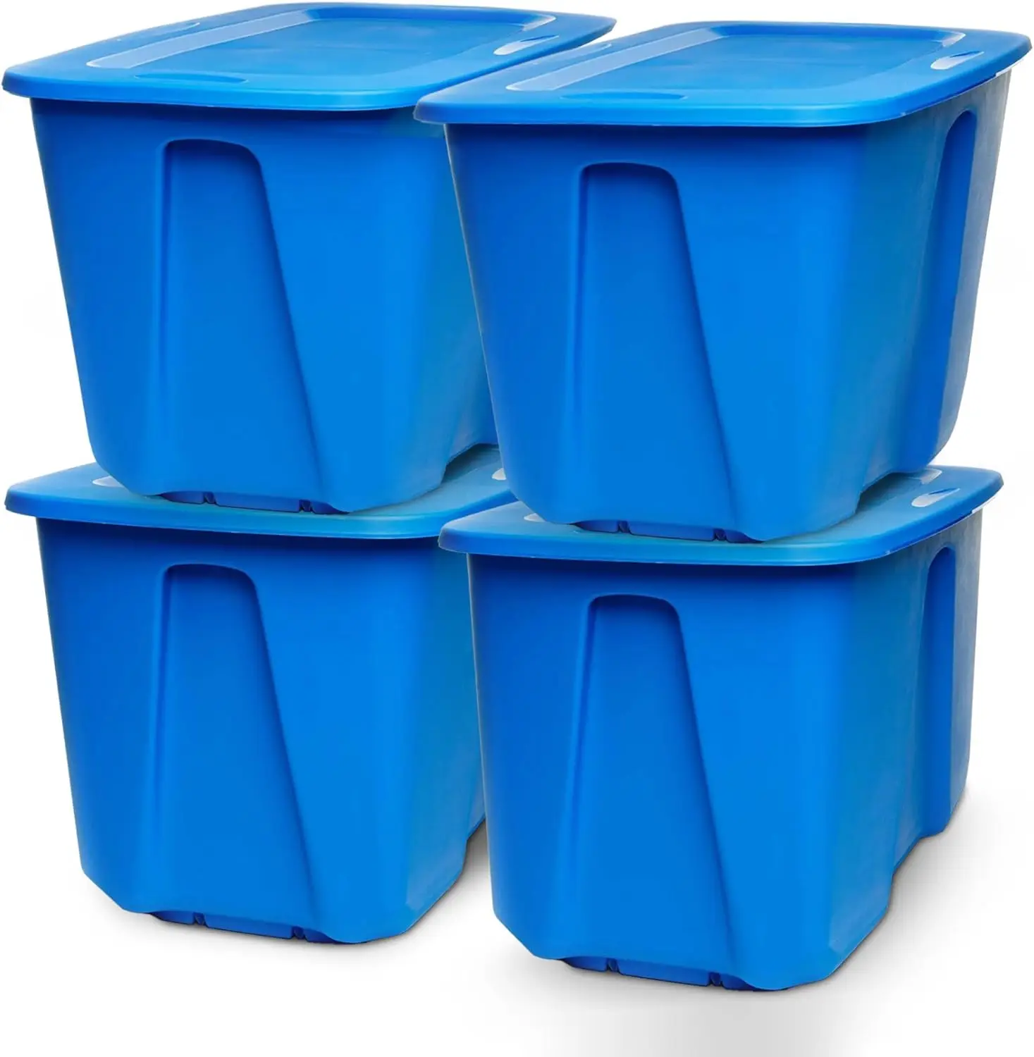 

Набор из четырех синих пластиковых контейнеров для хранения с крышками, 32 галлона, штабелируемые органайзеры-ящики для спальни, кухни, гаража
