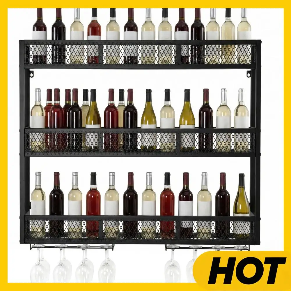 

39-дюймовая 3-ярусная металлическая подставка для хранения и демонстрации винных бокалов и бутылок с держателями для стаканов для дома, столовой, кухни