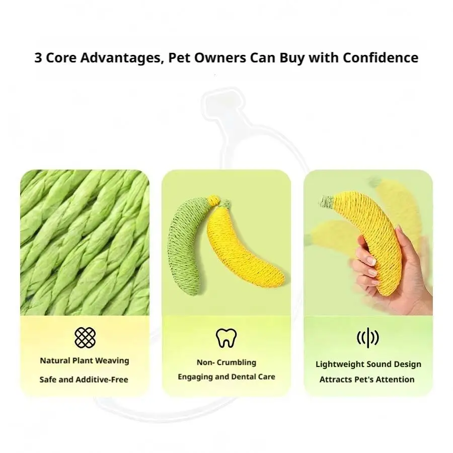 Bananen-Katzenspielzeug, natürliches Sisal-Kauspielzeug für kleine Hunde, Kätzchen, interaktives Zahnreinigungswerkzeug, Zähneknirschen, Spielzubehör für Haustiere – Detail 9