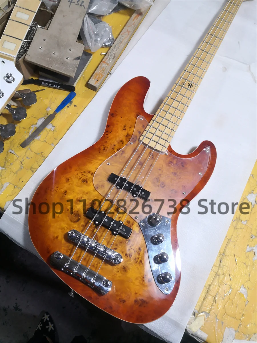 4 String electric bass BACCH bass Ash wood body Burl Maple top Maple fingerboard High quality bridge acrylic boardfactory custom