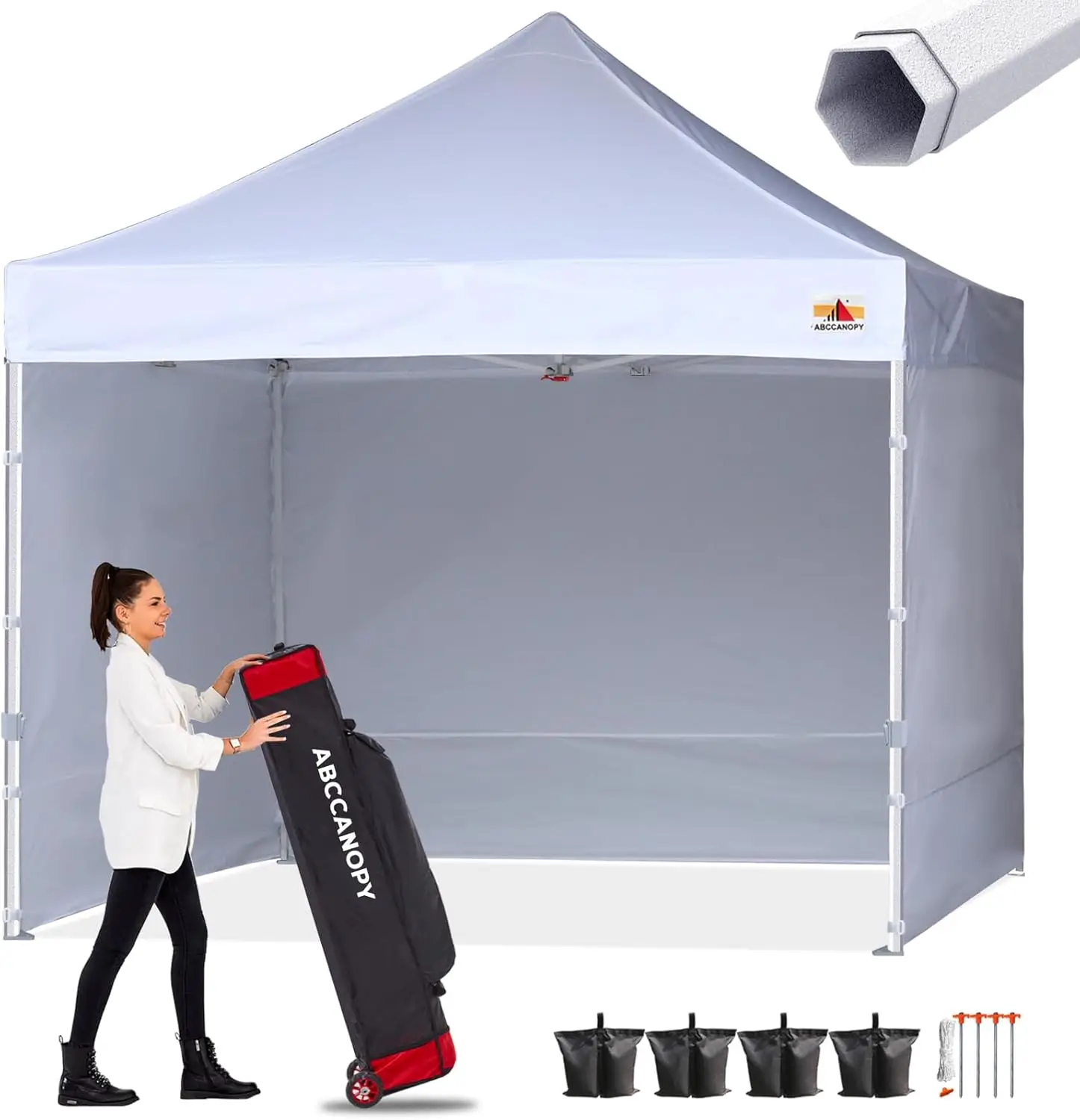 10X10 Ft Up Canopy Tent Commercial  Outdoor Canopy Premium-Series With 3 Sidewalls And Hexagonal Legs, White