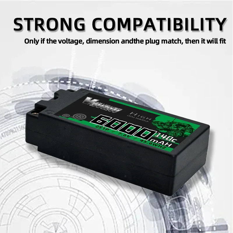 1/2pcs VSVAW 2S 140C Shorty RC Lipo Battery 7.6V 6000mAh Hardcase with 5mm Bullet T Plug for RC Car Buggy FPV Drones Model Parts