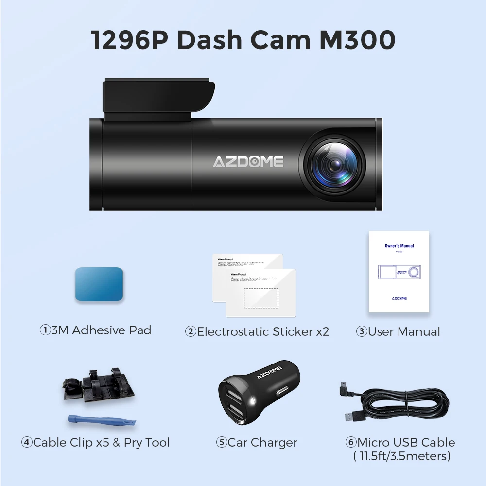 【Overzees magazijn】AZDOME Dash Cam M300-335R 1296P Dashcam voor auto's Spraakbesturing Auto DVR WiFi Dashcams 24H Parking Monitor