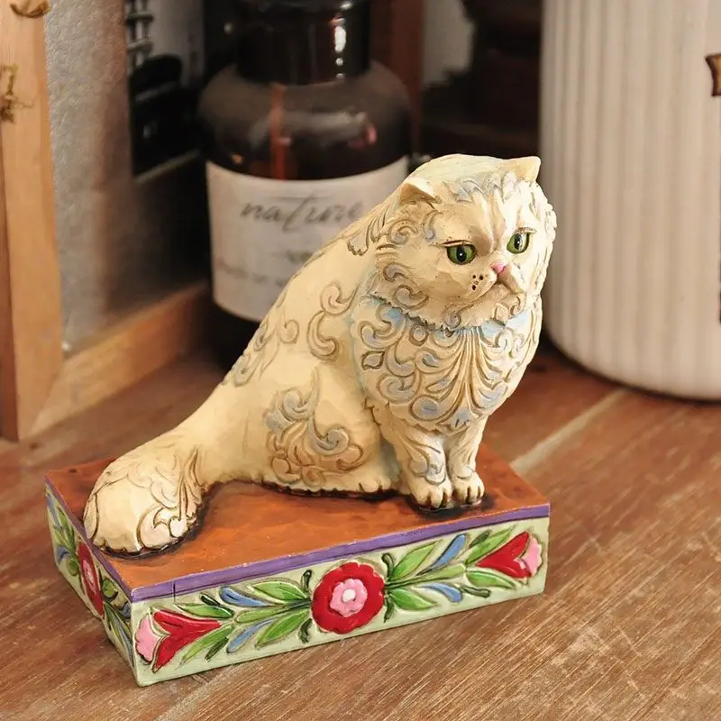 Retro relief cat ornament,imitation woodcut Persian cat statue,living room desktop artistic ornament,Christmas decoration gifts