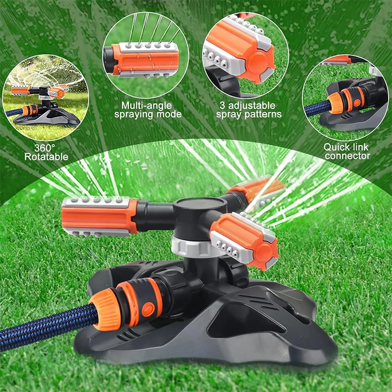 Sprinkler automático para o jardim, sistema de irrigação para o pátio, triângulo, rotação de 360 graus, acessórios