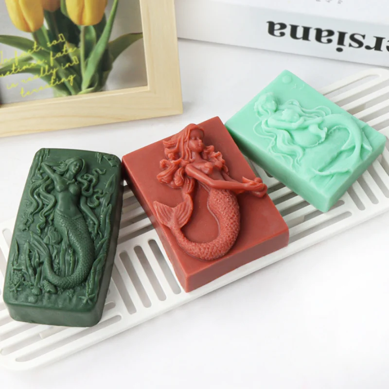 Stampo per sapone in Silicone a sirena Multi stile fai da te Ocean Goddess Candle Resin Making Geometry Square Chocolate Mold Desk Decor Gifts