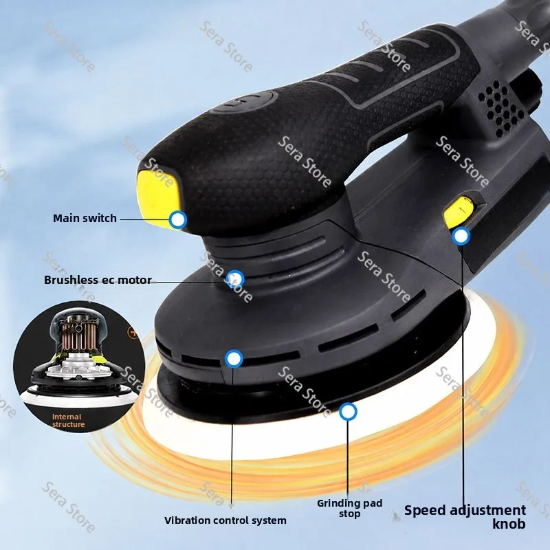 Brushless Electric Pneumatic Grinder 5 Dry Grinding Head Polishing Sandpaper Waxing Air Grinding 6-Inch Car Paint Round Sander
