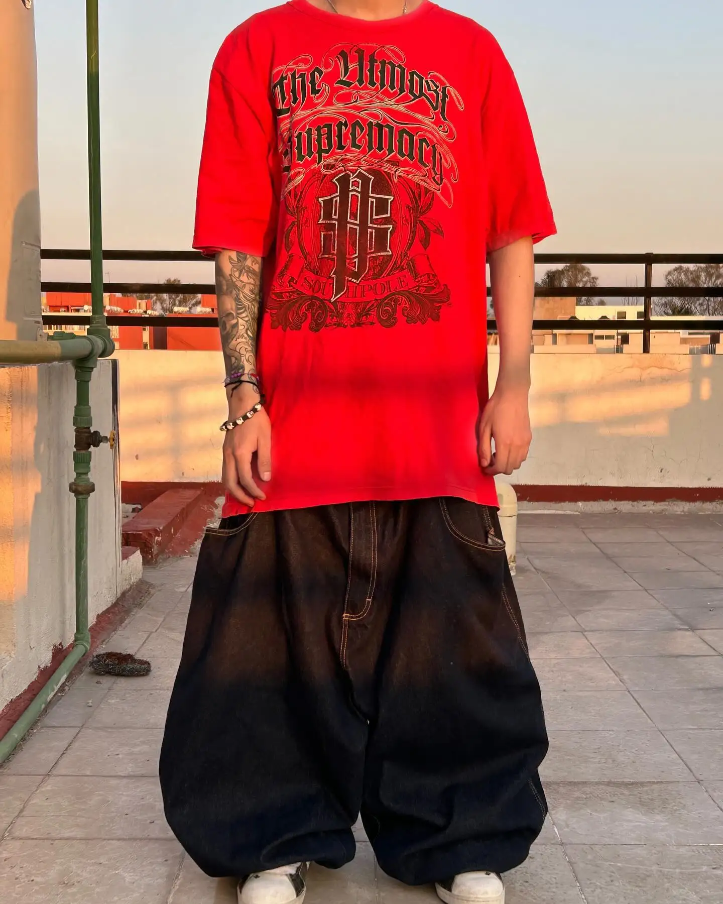 

American Gothic Letter Printed Tops Y2K Retro Affliction T-shirt Men Hip Hop Punk Trend Casual Harajuku Loose Red Short Sleeves