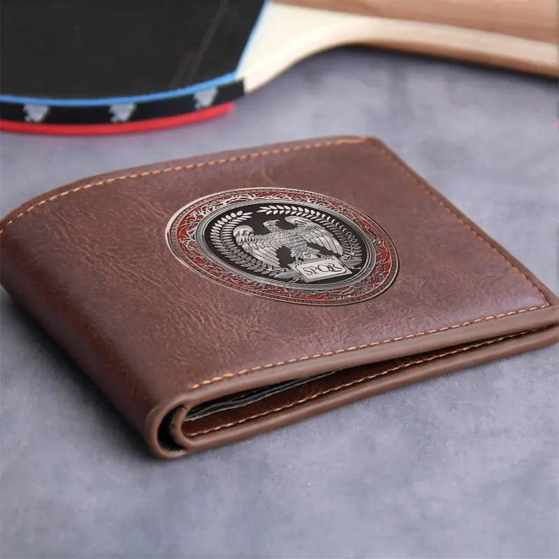 Portafoglio in pelle PU con emblema SPQR Design minimalista Accessorio di moda aziendale leggero e durevole per uomo e donna