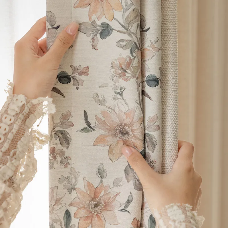 Cream Beige Chenille Patched Curtains for Living Room Bedroom French Window Balcony Customized Finished Partition Curtain