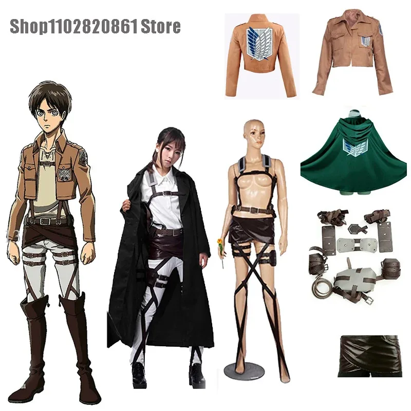 2025 novo anime cosplay traje levi ataque eren titan, jaqueta, cintos, kyojin no shingeki, perna capa traje ★ ★ ★   hh