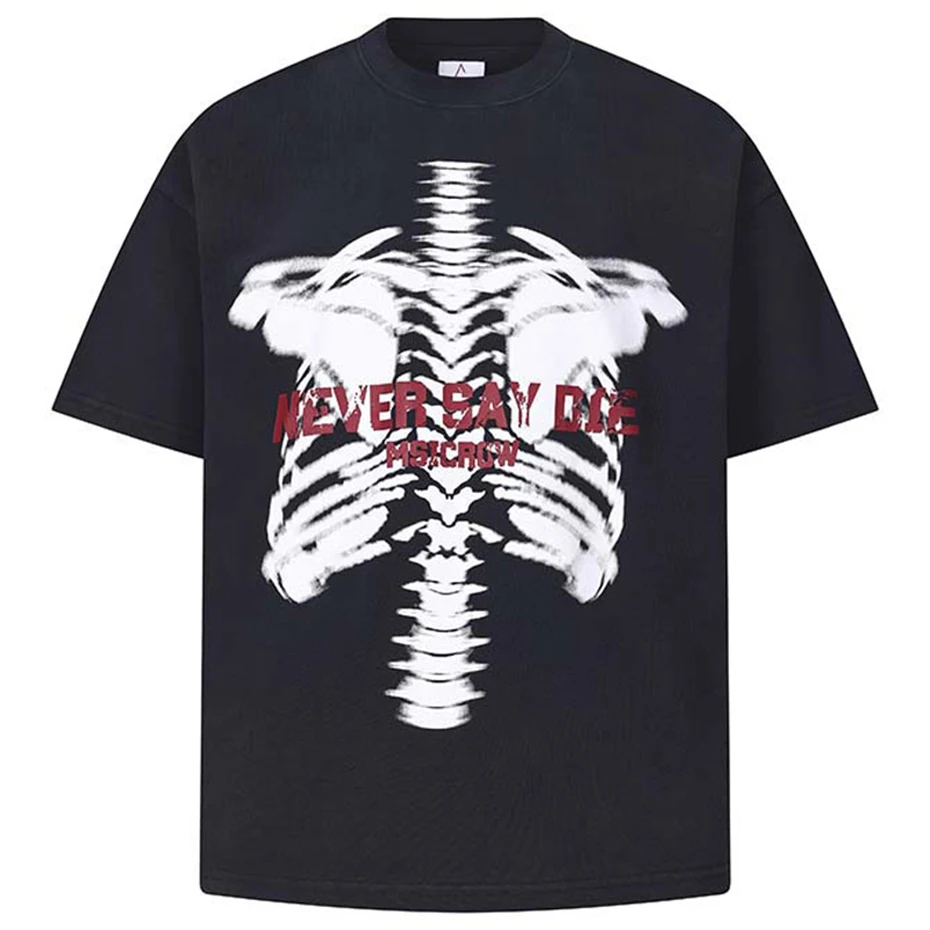 Men's T-shirt Casual Retro Gothic Punk Oversized Loose Distressed Embroidery Rivet Tshirts Tee Tops
