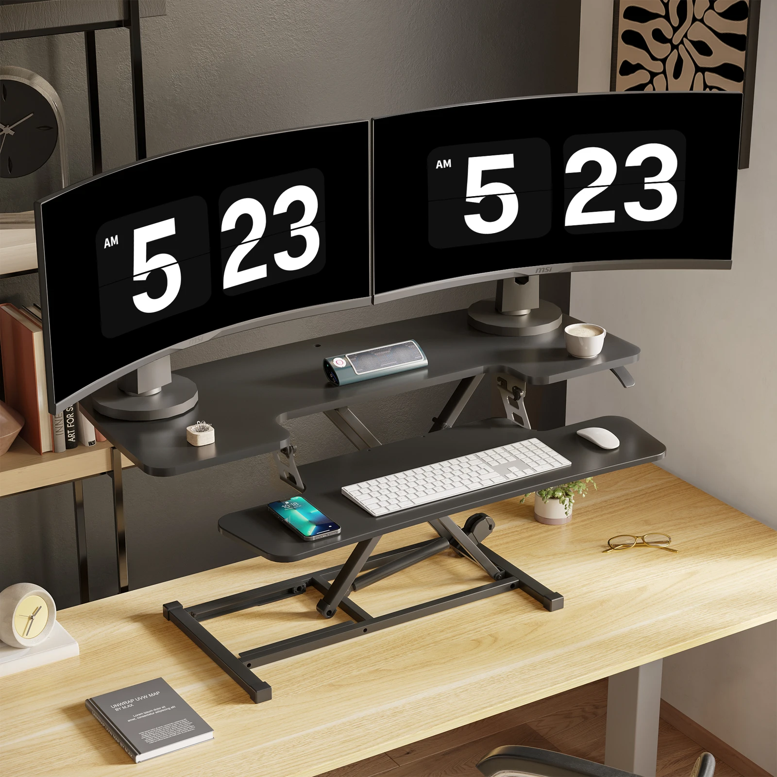 Scrivanie per computerConvertitore da scrivania regolabile da 42 pollici per postazione di lavoro ergonomica per ufficio Nero