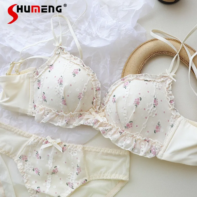 

Girl's Pure Desire Underwear Set Wireless Lace Sexy Small Chest Bra Suits Women Japanese Style Push Up Sweet Brief Set