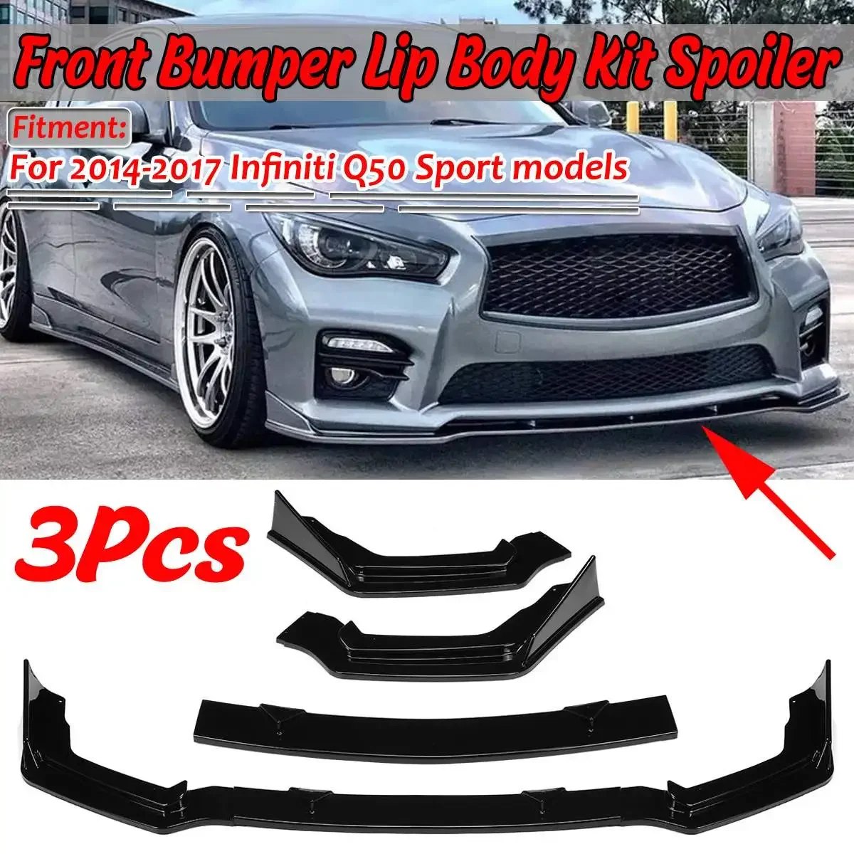 

Sport Vision Car Front Bumper Lip Spoiler Splitter Lip Diffuser Protection Guard Cover For Infiniti Q50 Sport 2014-2017 Body Kit