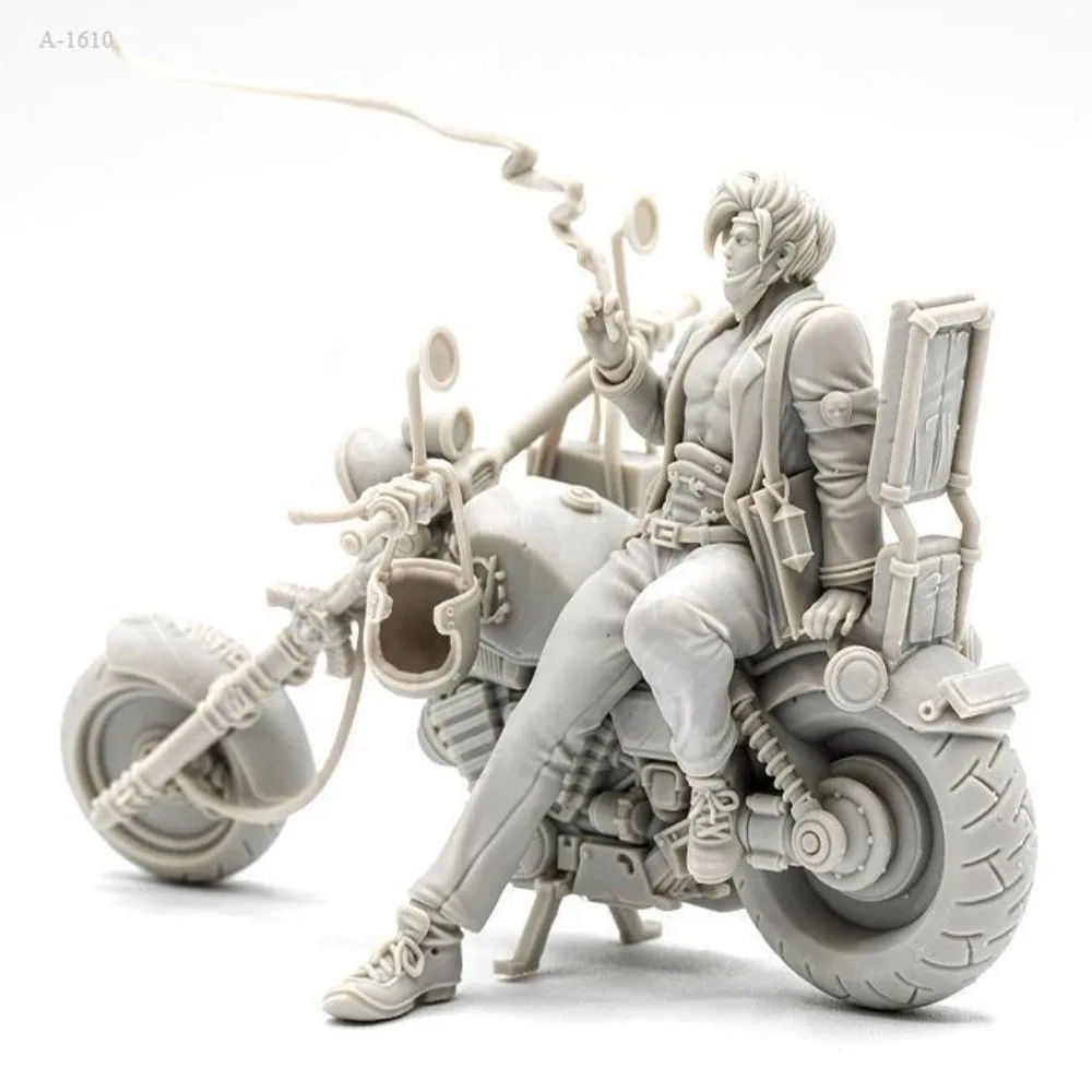 75mm Cool Biker Guy with Motorcycle Resin Miniature Figure Unpainted Post-Apocalyptic Tabletop RPG Model Figurine