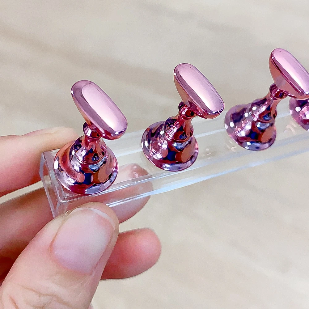 5個/セット メタリックピンク 磁気ネイルスタンド ネイル練習用 ペイントディスプレイ プレスオンネイルディスプレイホルダー 練習ツール