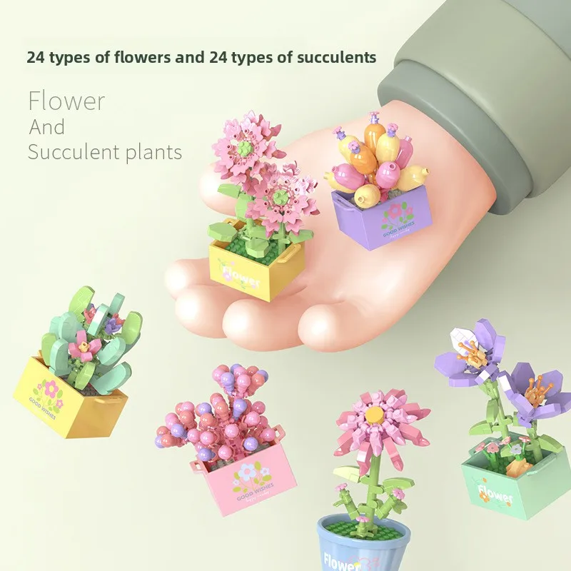 Букет цветов Мини-чистичные строительные блоки Цветочный комплект 3D DIY Креативные растения Микрокирпичи для домашнего декора Подарок для девочек Взрослые дети