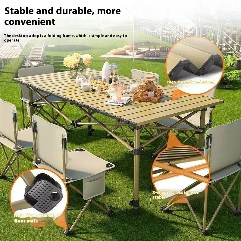 2025 New Aluminum Alloy Camping Table Lightweight Egg Roll Folding Desk Adjustable Height Fast Setup for Outdoor Picnic Beach